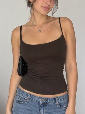 Vintage Y2K Brown Spaghetti Strap Camisole Tank Top Classic Layering Fitted